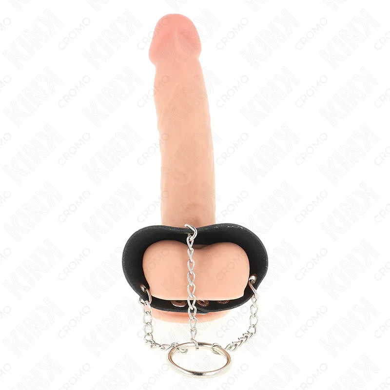 KINK - ANILLO PENE 4 CM CADENA 7 CM METAL CON CINTURÓN CUERO - Nuvica