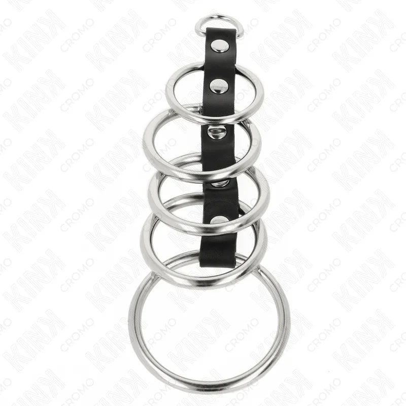 KINK - 5 ANILLOS PENE METAL 3.2 CM A 5 CM CONECTADOS POR POLIPIEL - Nuvica