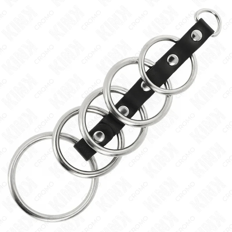 KINK - 5 ANILLOS PENE METAL 3.2 CM A 5 CM CONECTADOS POR POLIPIEL - Nuvica
