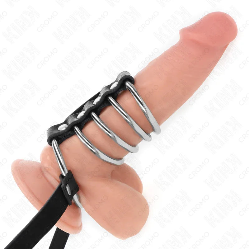 KINK - 5 ANILLOS PENE 3.8 CM A 5 CM METAL CON CINTURÓN POLIPIEL 112 CM - Nuvica