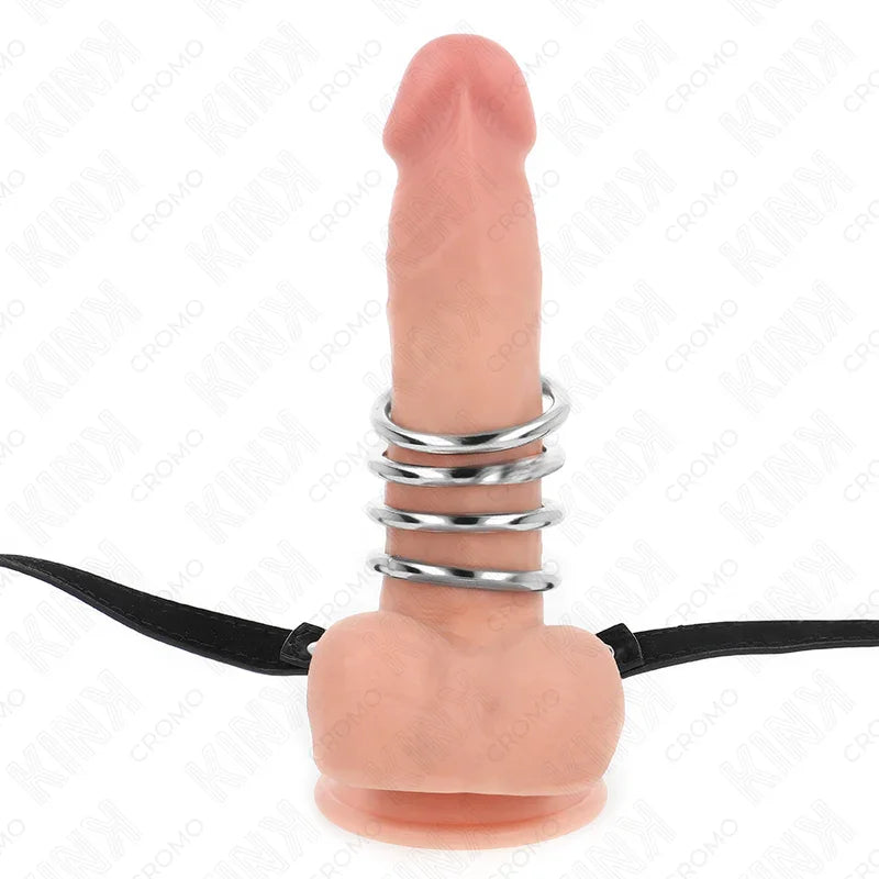 KINK - 5 ANILLOS PENE 3.8 CM A 5 CM METAL CON CINTURÓN POLIPIEL 112 CM - Nuvica