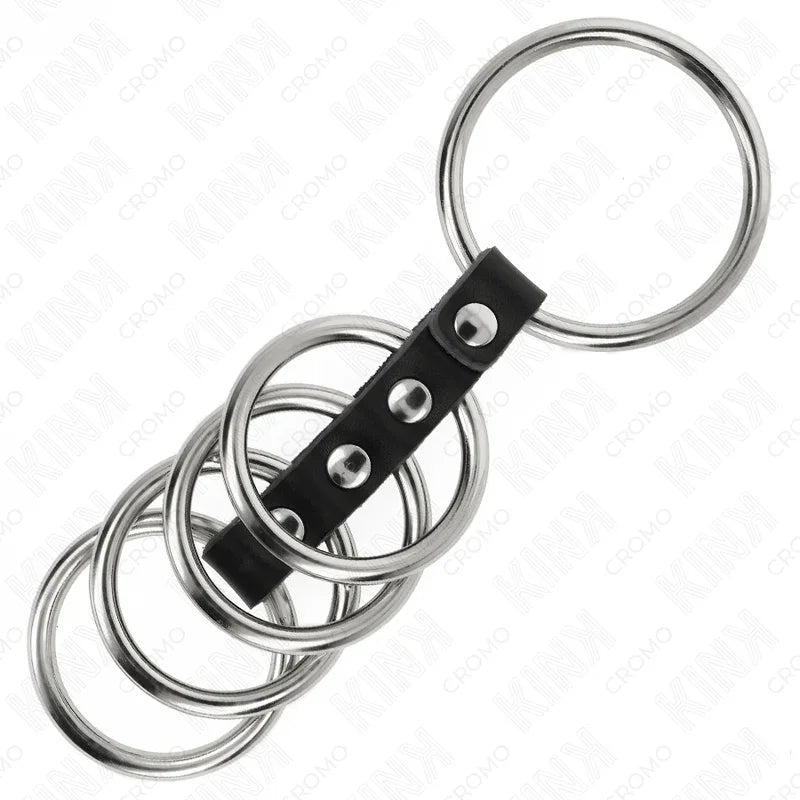 KINK - 5 ANILLOS PENE 3.7 CM A 5 CM METAL CONECTADOS POR CUERO - Nuvica