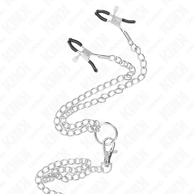 KINK - ANILLO PENE TRIPLE METAL CROMADO 3 CM A 4.5 CM CON CADENA METAL 26 CM Y PINZAS PARA PEZONES - Nuvica