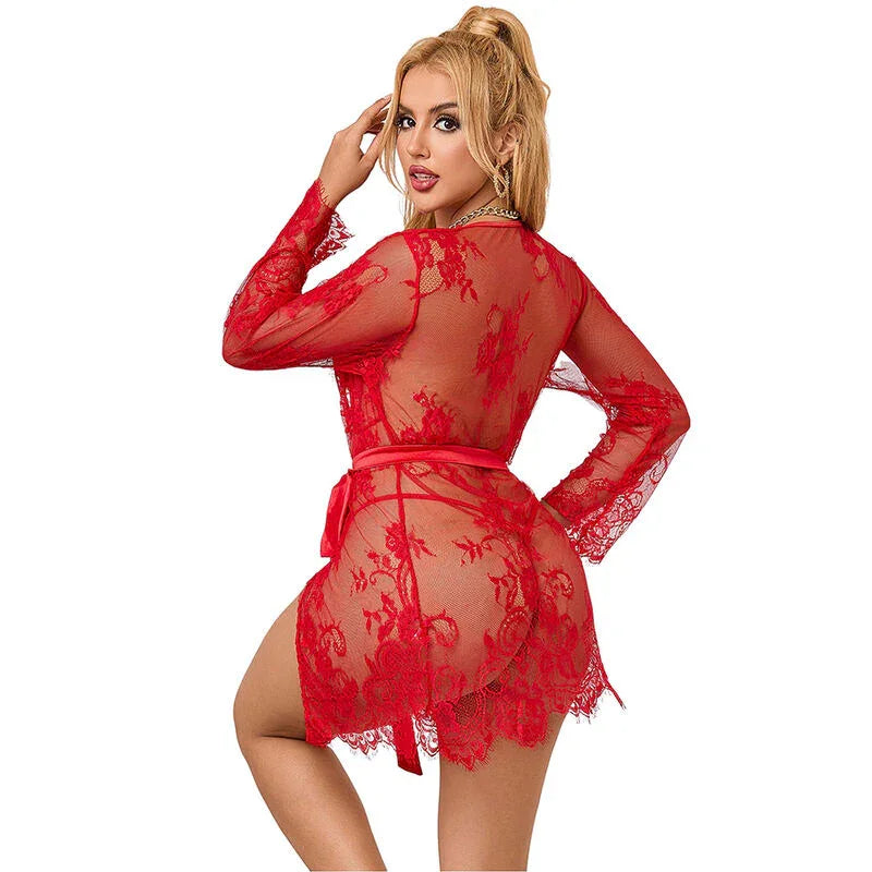 SUBBLIME - 953782 CAMISÓN DE ENCAJE + TANGA ROJO L/XL - Nuvica