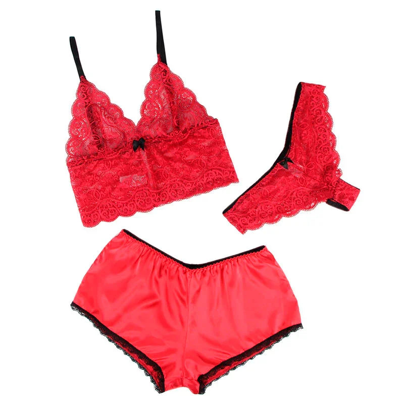 SUBBLIME - 953904 SET 3 PIEZAS ENCAJE Y SATEN ROJO L/XL - Nuvica