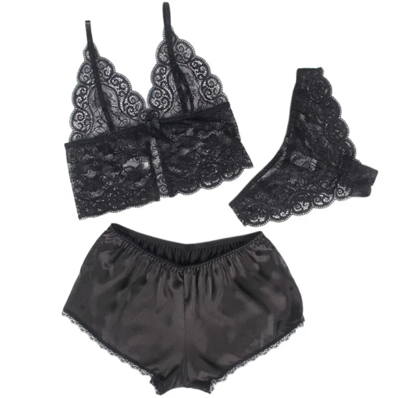 SUBBLIME - 953911 SET 3 PIEZAS ENCAJE Y SATEN NEGRO S/M - Nuvica