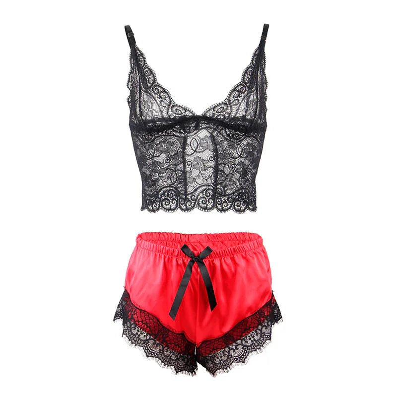 SUBBLIME - 953966 PIJAMA SEXY SATEN Y ENCAJE NEGRO/ROJO L/XL - Nuvica