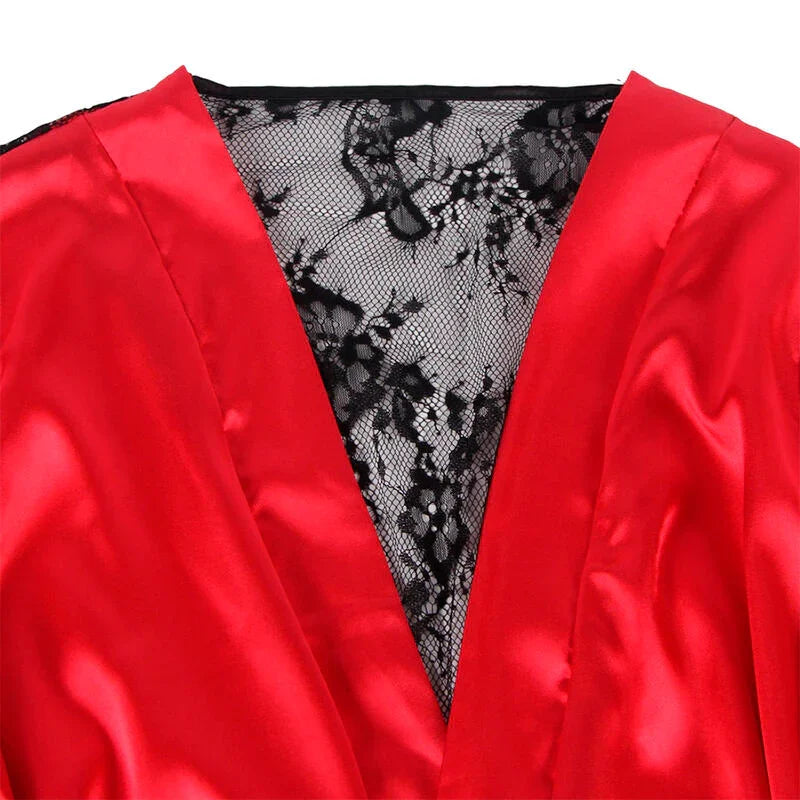SUBBLIME - 954024 CAMISON DE ENCAJE ESPALDA TRANSPARENTE + TANGA ROJO/NEGRO L/XL - Nuvica