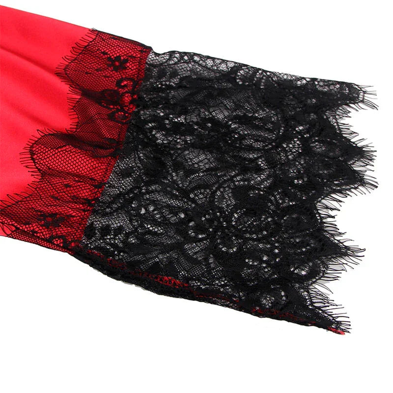 SUBBLIME - 954024 CAMISON DE ENCAJE ESPALDA TRANSPARENTE + TANGA ROJO/NEGRO L/XL - Nuvica