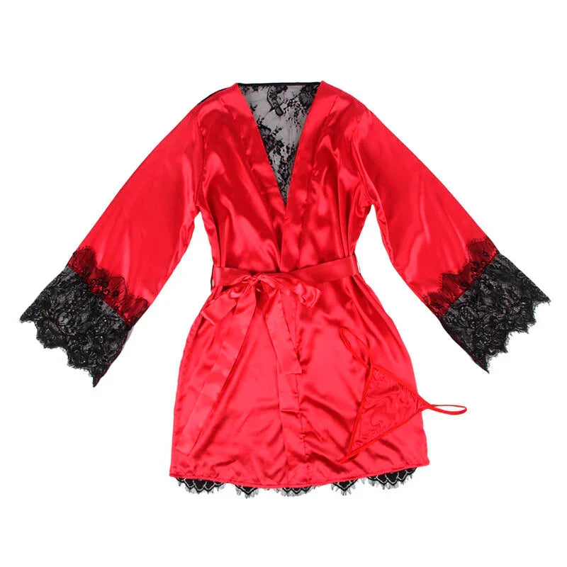 SUBBLIME - 954024 CAMISON DE ENCAJE ESPALDA TRANSPARENTE + TANGA ROJO/NEGRO L/XL - Nuvica