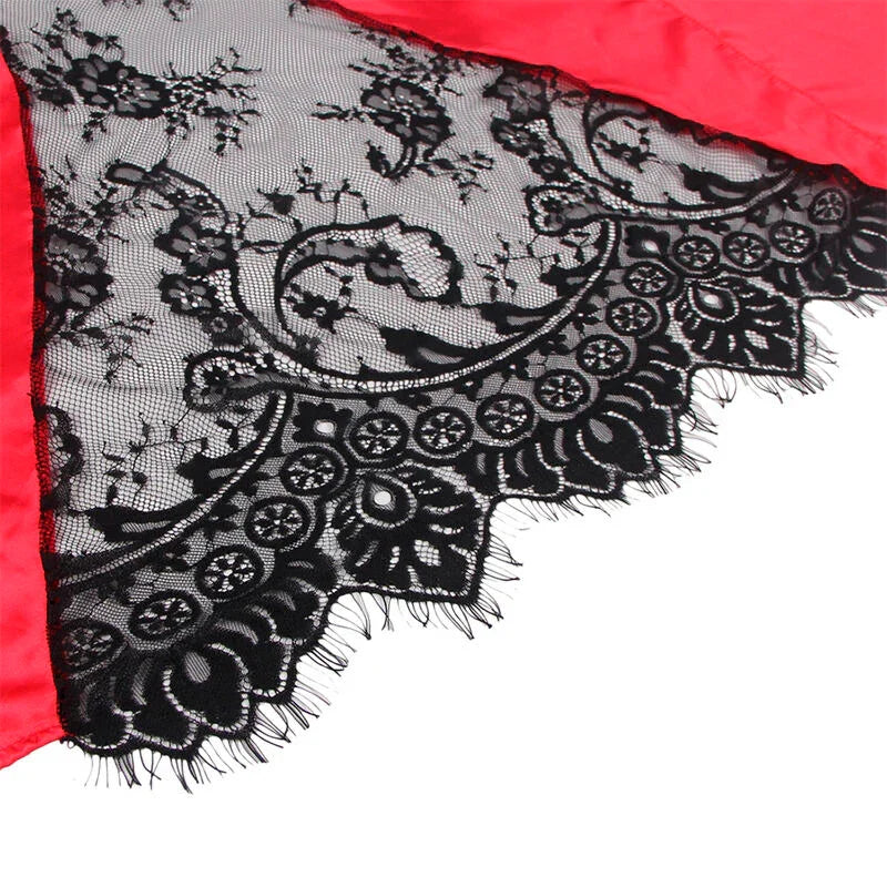 SUBBLIME - 954024 CAMISON DE ENCAJE ESPALDA TRANSPARENTE + TANGA ROJO/NEGRO L/XL - Nuvica