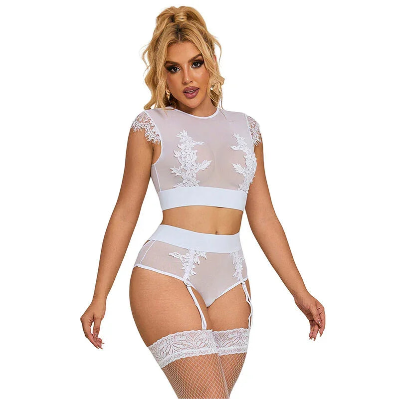 SUBBLIME - 954048 SUJETADOR + PANTIES CON LIGUERO BLANCO L/XL - Nuvica