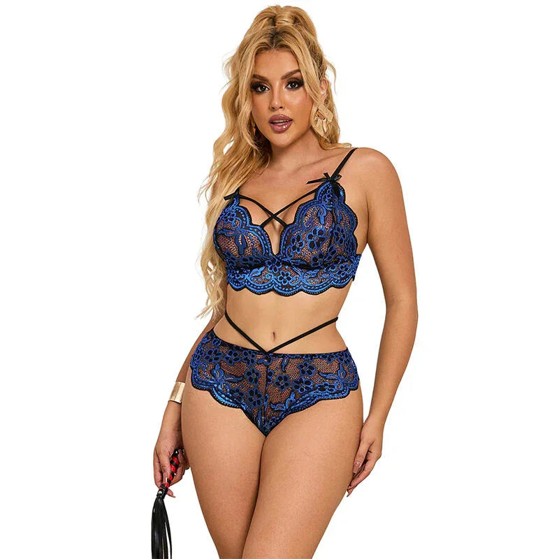 SUBBLIME - 954079 SUJETADOR + PANTIES ENCAJE AZUL L/XL - Nuvica
