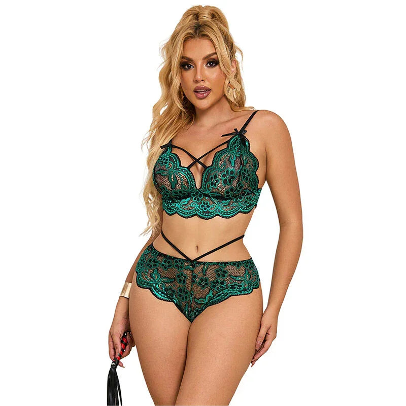 SUBBLIME - 954086 SUJETADOR + PANTIES ENCAJE VERDE S/M - Nuvica