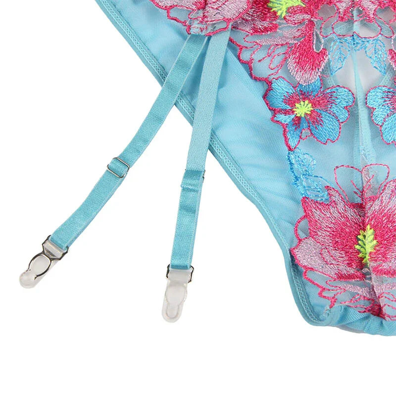 SUBBLIME - 954109 SUJETADOR + PANTIES CON LIGUERO DISEÑO FLORAL AZUL S/M - Nuvica