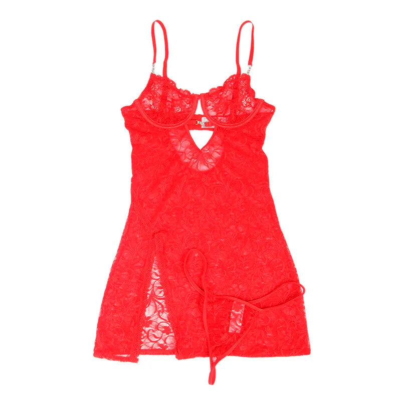 SUBBLIME - 954208 BABYDOLL DE ENCAJE CON TIRANTES AJUSTABLES ROJO S/M - Nuvica