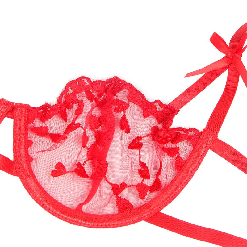 SUBBLIME - 954338 SUJETADOR + TANGA + LIGUEROS ESTAMPADO DE CORAZONES ROJO L/XL - Nuvica