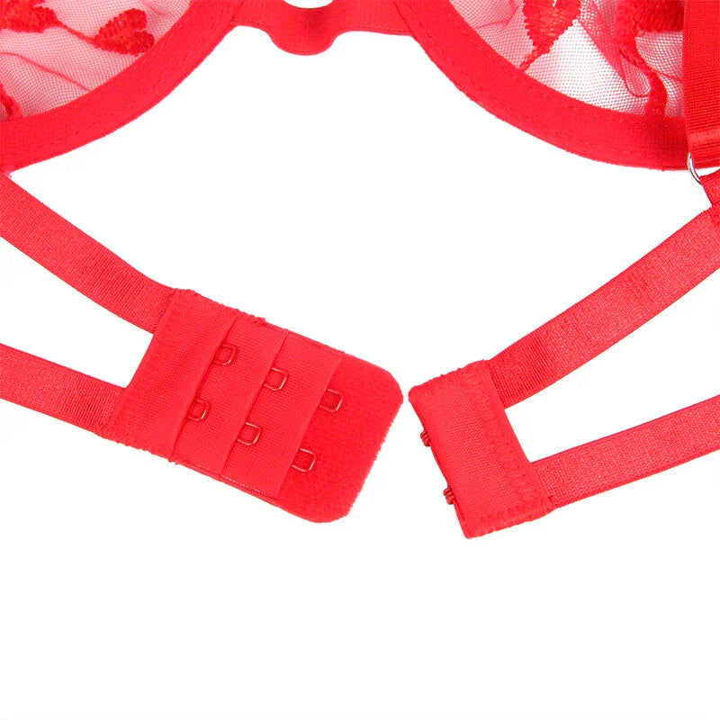 SUBBLIME - 954338 SUJETADOR + TANGA + LIGUEROS ESTAMPADO DE CORAZONES ROJO L/XL - Nuvica