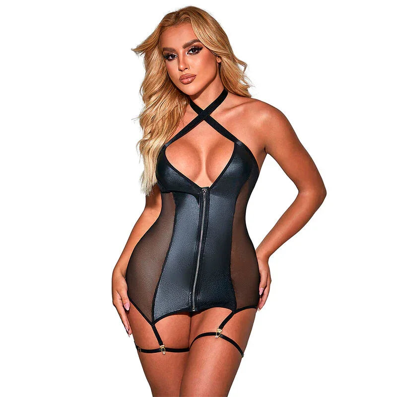 SUBBLIME - 954451 VESTIDO SEXY DE REJILLA CUERO NEGRO L/XL - Nuvica