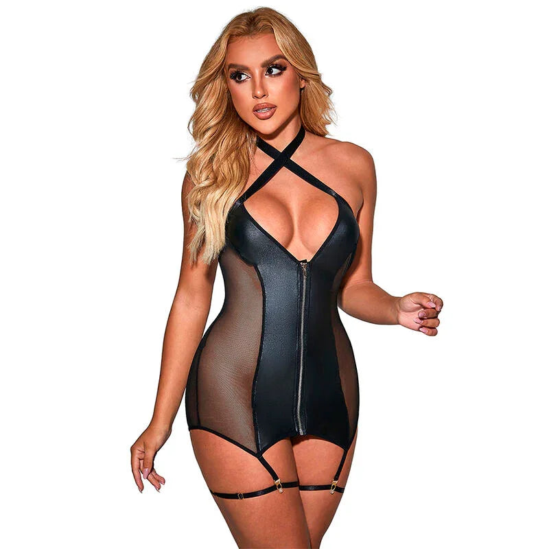 SUBBLIME - 954451 VESTIDO SEXY DE REJILLA CUERO NEGRO L/XL - Nuvica