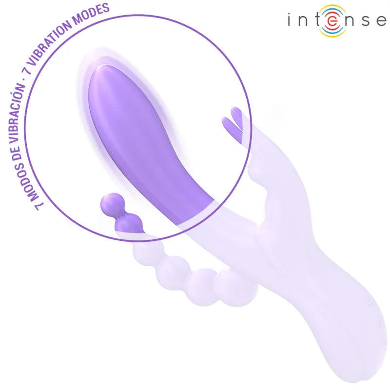 INTENSE - MIKO TRIPLE VIBRADOR RABBIT & ESTIMULADOR & ANAL 7 VIBRACIONES MORADO - Nuvica