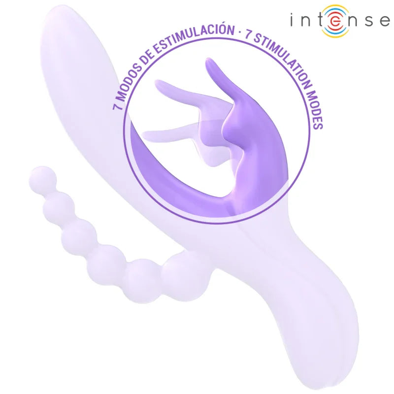 INTENSE - MIKO TRIPLE VIBRADOR RABBIT & ESTIMULADOR & ANAL 7 VIBRACIONES MORADO - Nuvica