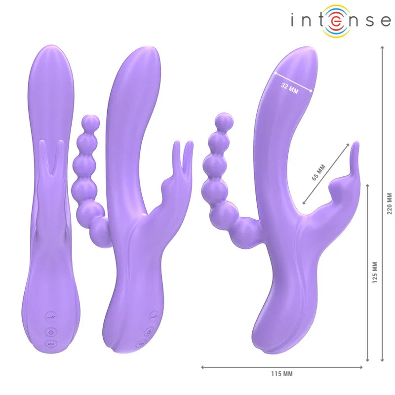 INTENSE - MIKO TRIPLE VIBRADOR RABBIT & ESTIMULADOR & ANAL 7 VIBRACIONES MORADO - Nuvica