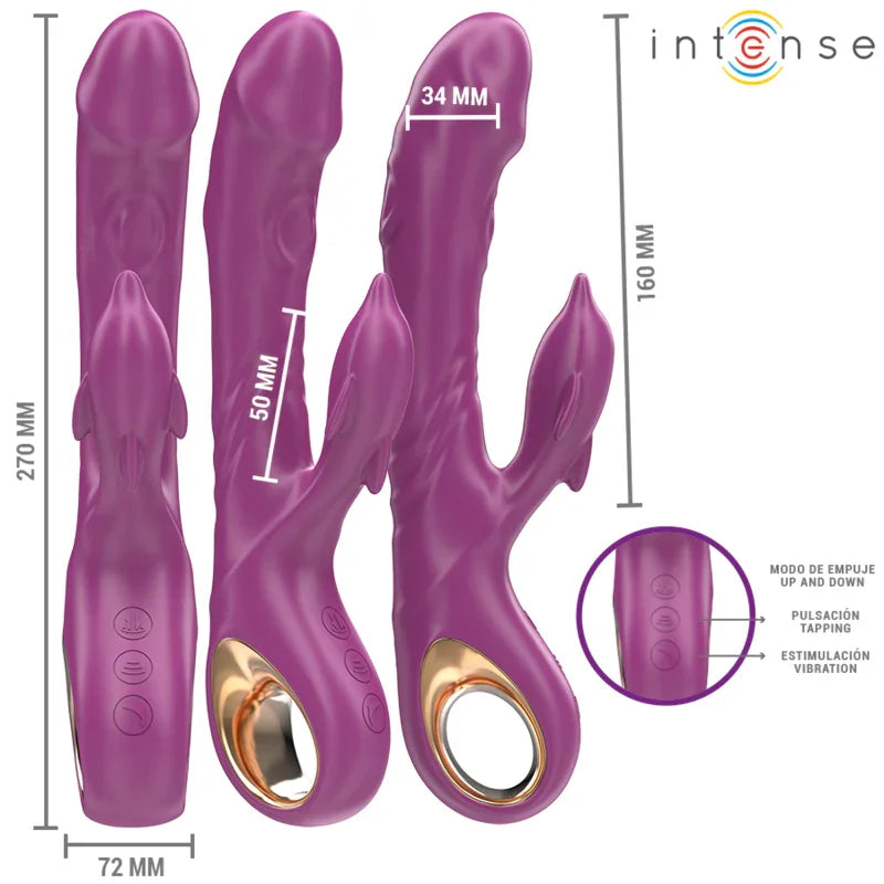 INTENSE - HALLE VIBRADOR MULTIFUNCIÓN CON LENGUA ESTIMULADORA EN FORMA DE DELFÍN MORADO - Nuvica