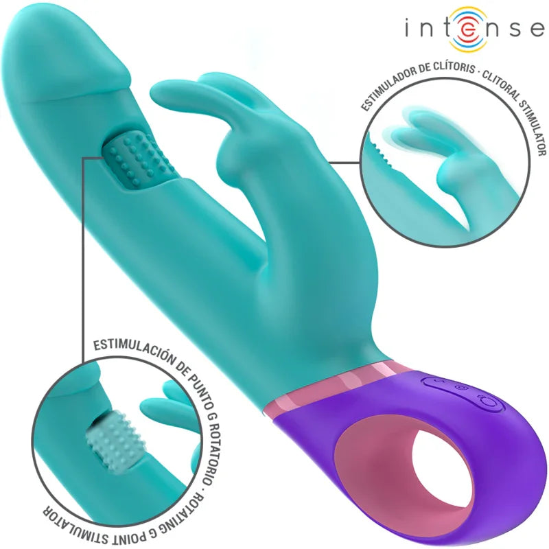 INTENSE - MÓNICA VIBRADOR RABBIT CON ESTIMULADOR ROTATORIO DEL PUNTO G AZUL - Nuvica