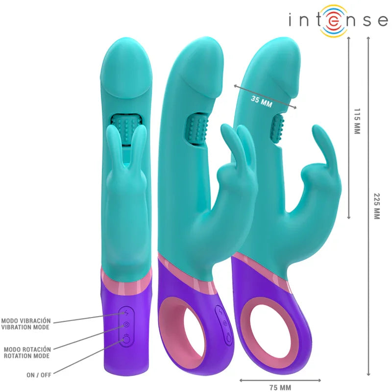 INTENSE - MÓNICA VIBRADOR RABBIT CON ESTIMULADOR ROTATORIO DEL PUNTO G AZUL - Nuvica