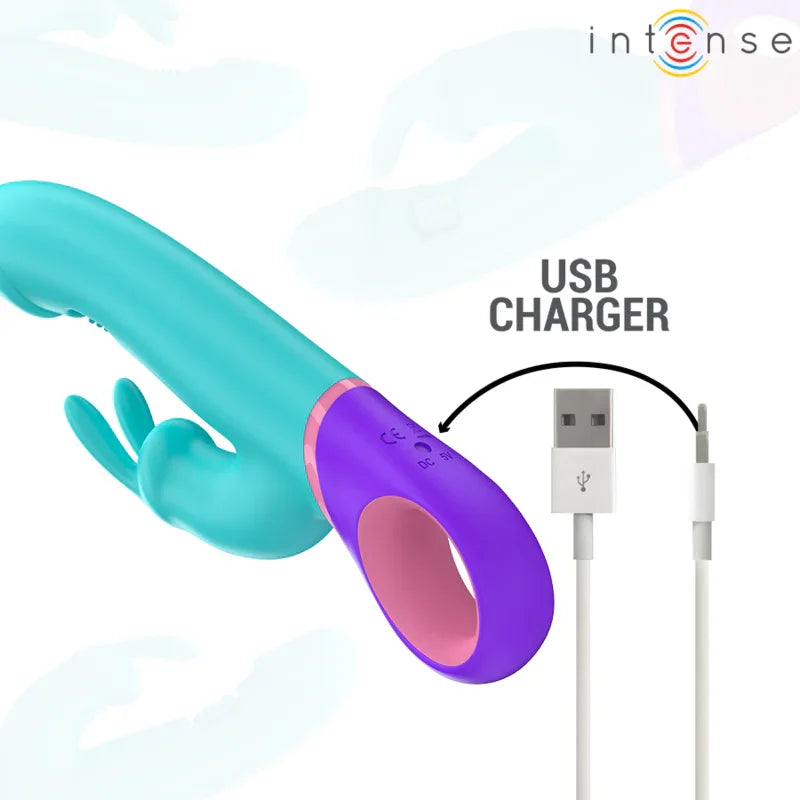 INTENSE - MÓNICA VIBRADOR RABBIT CON ESTIMULADOR ROTATORIO DEL PUNTO G AZUL - Nuvica