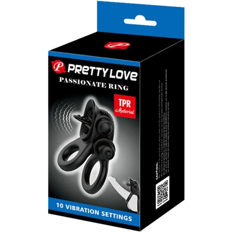 PRETTY LOVE - PASSIONATE RING DOBLE ANILLO VIBRADOR + ESTIMULADOR CLÍTORIS NEGRO - Nuvica