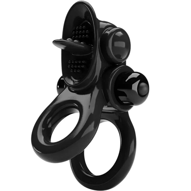 PRETTY LOVE - PASSIONATE RING DOBLE ANILLO VIBRADOR + ESTIMULADOR CLÍTORIS NEGRO - Nuvica