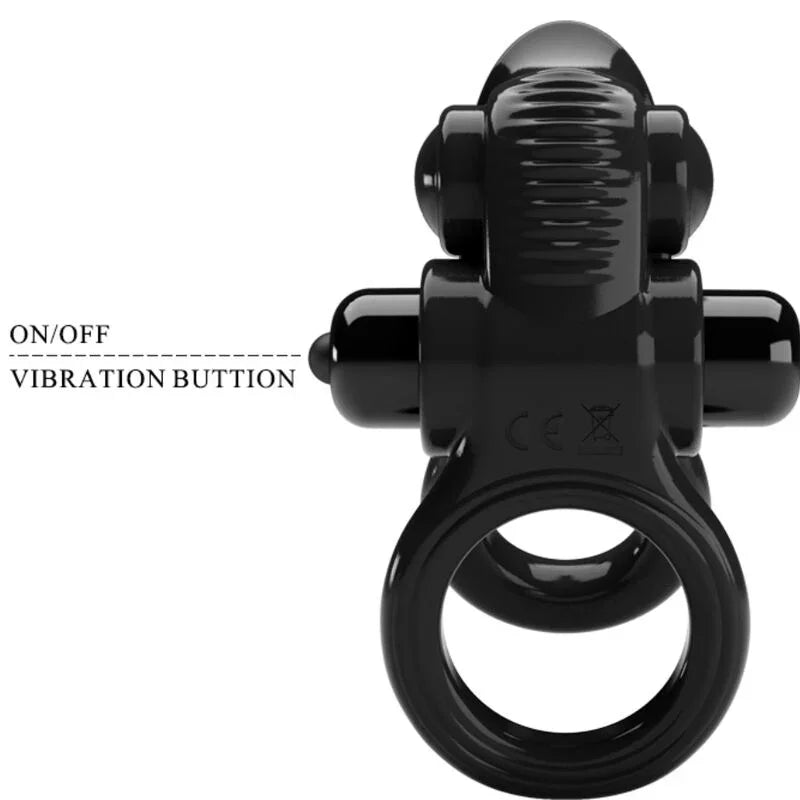 PRETTY LOVE - PASSIONATE RING DOBLE ANILLO VIBRADOR + ESTIMULADOR CLÍTORIS NEGRO - Nuvica