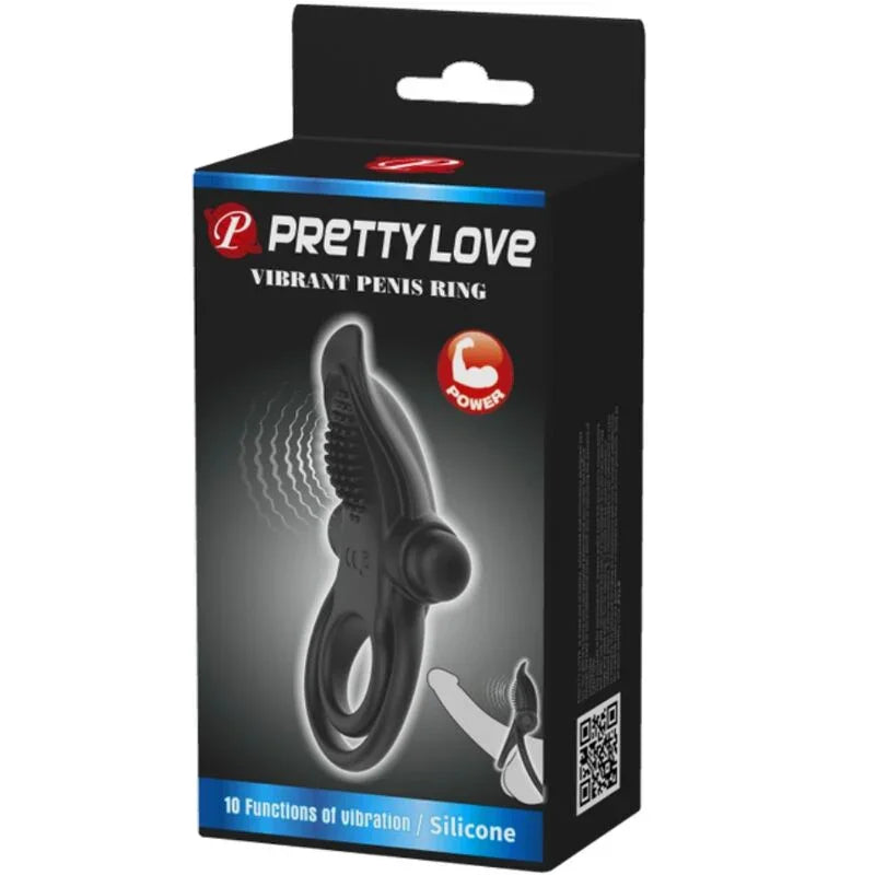 PRETTY LOVE - DOBLE ANILLO VIBRADOR + ESTIMULADOR CLÍTORIS 10 VIBRACIONES NEGRO - Nuvica