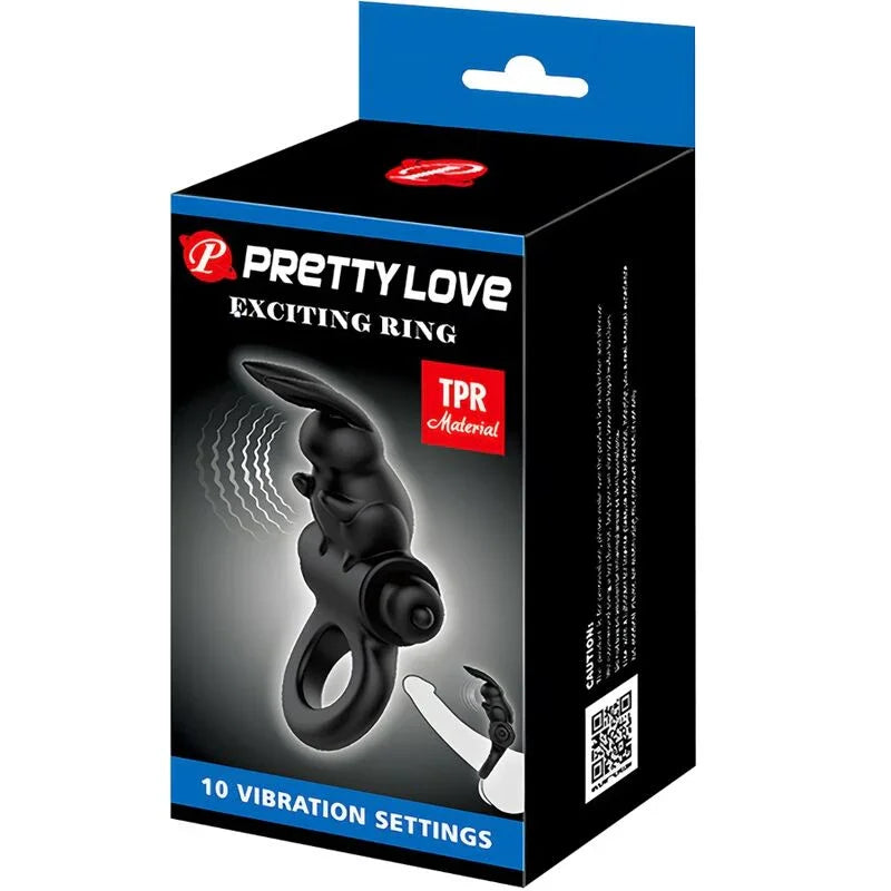 PRETTY LOVE - EXCITING RING ANILLO VIBRADOR RABBIT 10 VIBRACIONES NEGRO - Nuvica