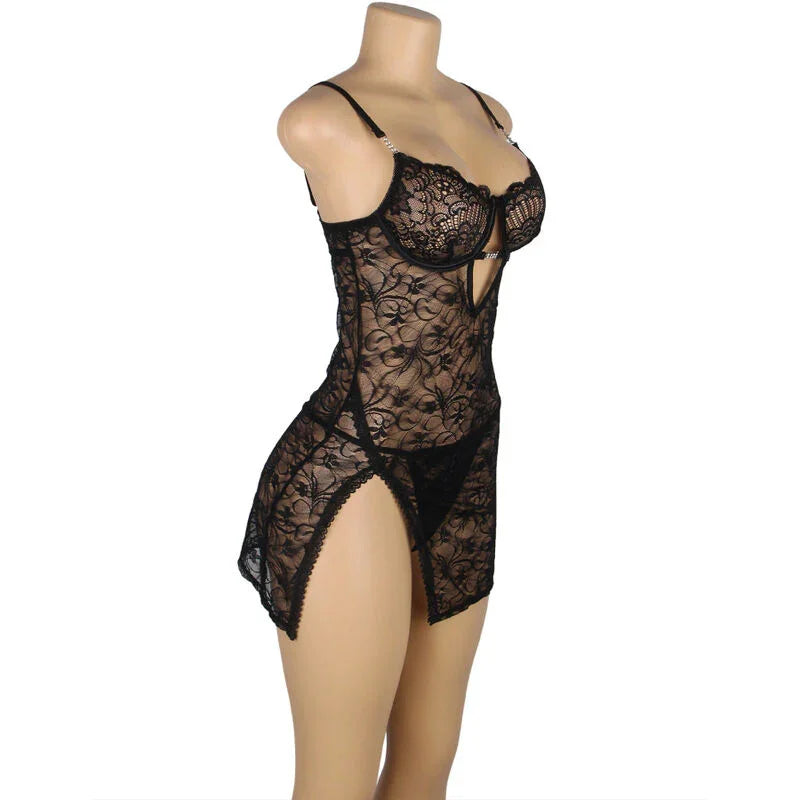 SUBBLIME - 954185 BABYDOLL DE ENCAJE CON TIRANTES AJUSTABLES NEGRO S/M - Nuvica
