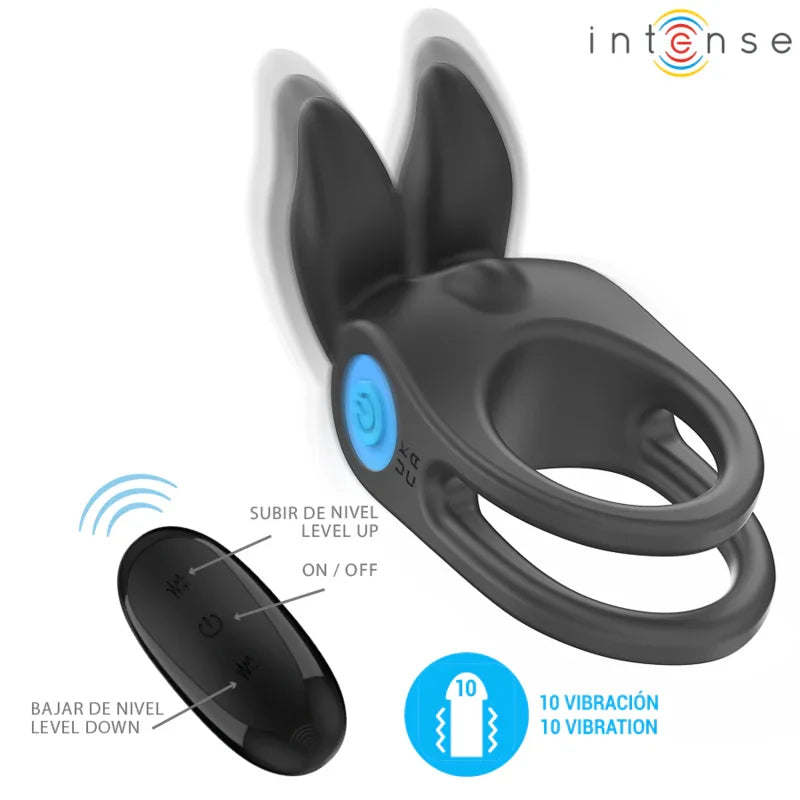 INTENSE - SAM ANILLO DOBLE VIBRADOR PENE 10 VIBRACIONES NEGRO - Nuvica