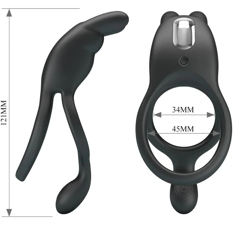 PRETTY LOVE - SETH DOBLE ANILLO VIBRADOR RABBIT 7 VIBRACIONES NEGRO - Nuvica