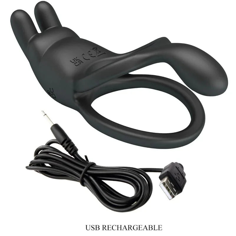 PRETTY LOVE - SETH DOBLE ANILLO VIBRADOR RABBIT 7 VIBRACIONES NEGRO - Nuvica