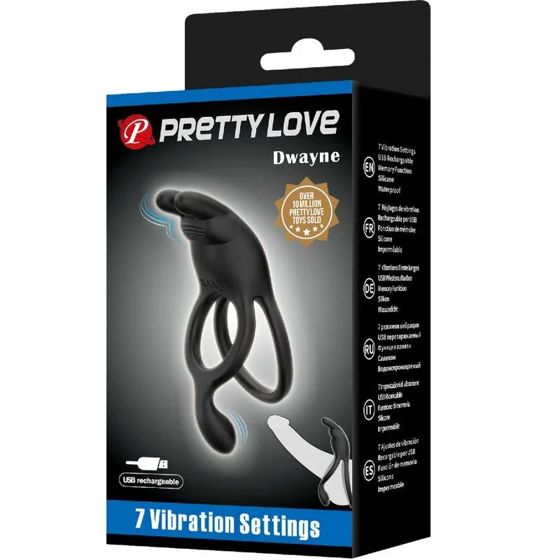 PRETTY LOVE - SETH DOBLE ANILLO VIBRADOR RABBIT 7 VIBRACIONES NEGRO - Nuvica