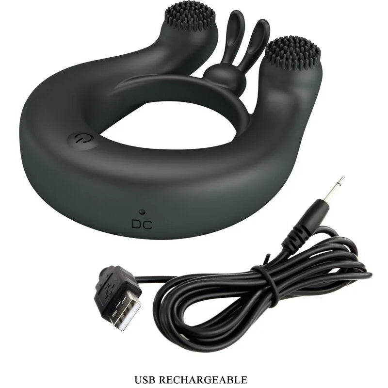 PRETTY LOVE - DAHLIA ANILLO VIBRADOR + ESTIMULADOR DE CLÍTOIS 12 VIBRACIONES NEGRO - Nuvica