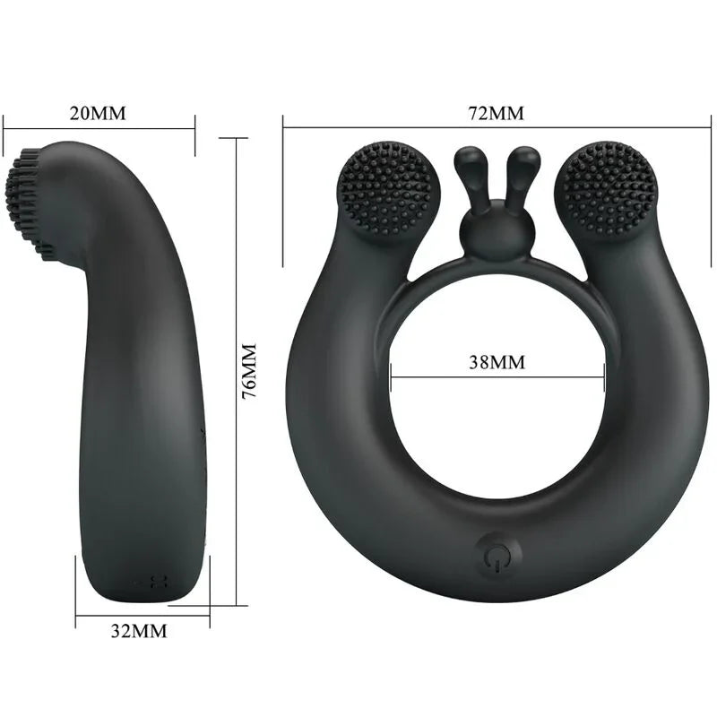 PRETTY LOVE - DAHLIA ANILLO VIBRADOR + ESTIMULADOR DE CLÍTOIS 12 VIBRACIONES NEGRO - Nuvica