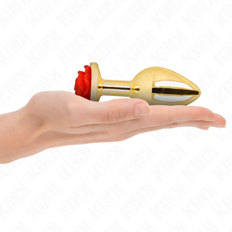 KINK - PLUG ANAL DORADO ROSA ROJA TALLA L - Nuvica