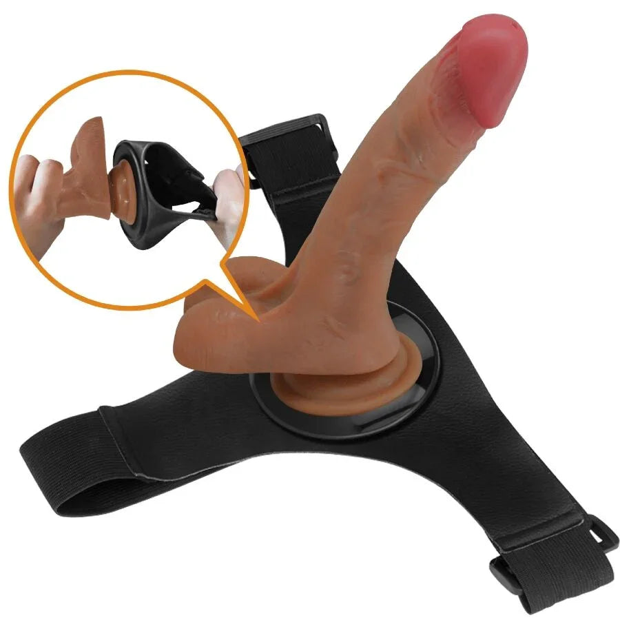 PRETTY LOVE - HARNESS BRIEFS UNIVERSAL CON DILDO VIBRACIÓN Y SQUIRTING 15.5 CM MULATO - Nuvica