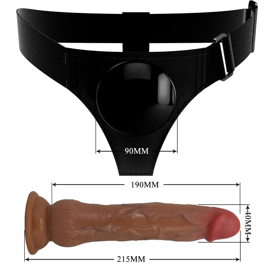 PRETTY LOVE - KYTON HARNESS BRIEFS UNIVERSAL CON DILDO SQUIRTING 19 CM MULATO - Nuvica