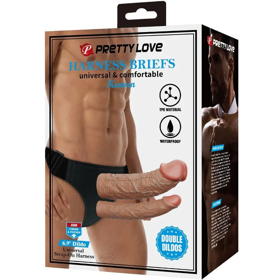 PRETTY LOVE - KEAVEN HARNESS BRIEFS UNIVERSAL & COMFORTABLE DOBLE DILDO - Nuvica