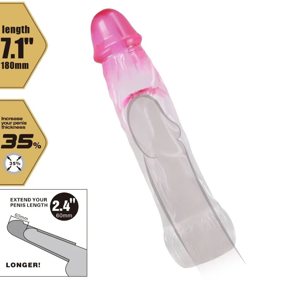 PRETTY LOVE - NERON FUNDA REALÍSTICA ALARGADORA DE 6 CM PARA PENE ROSA - Nuvica