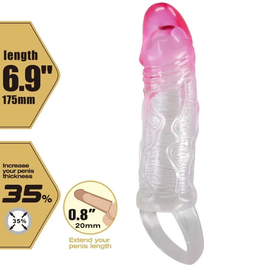 PRETTY LOVE - ODES FUNDA REALÍSTICA ALARGADORA DE 2 CM PARA PENE ROSA - Nuvica