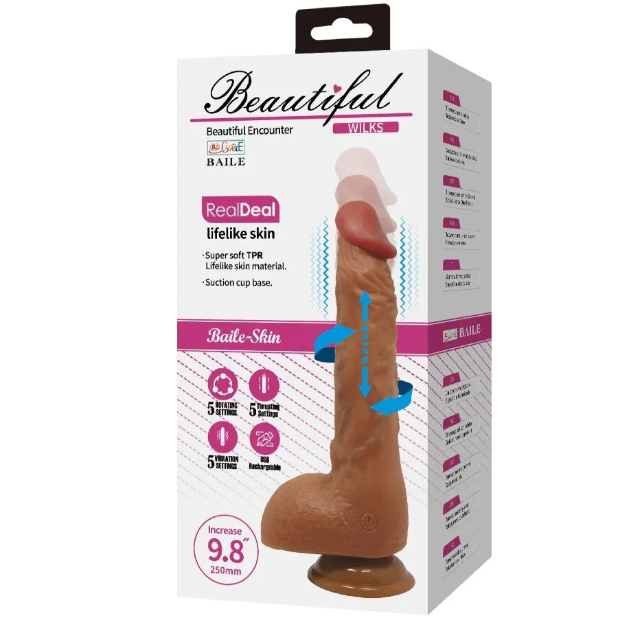 BAILE - BEAUTIFUL WILKS VIBRADOR REALÍSTICO DE 5 CONFIGURACIONES 25 CM MULATO - Nuvica